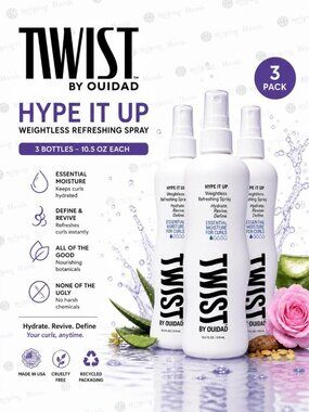 3 TWIST Hype It Up by Ouidad 10.5 Oz Curly Dry Hair Weightless Refreshing Spray